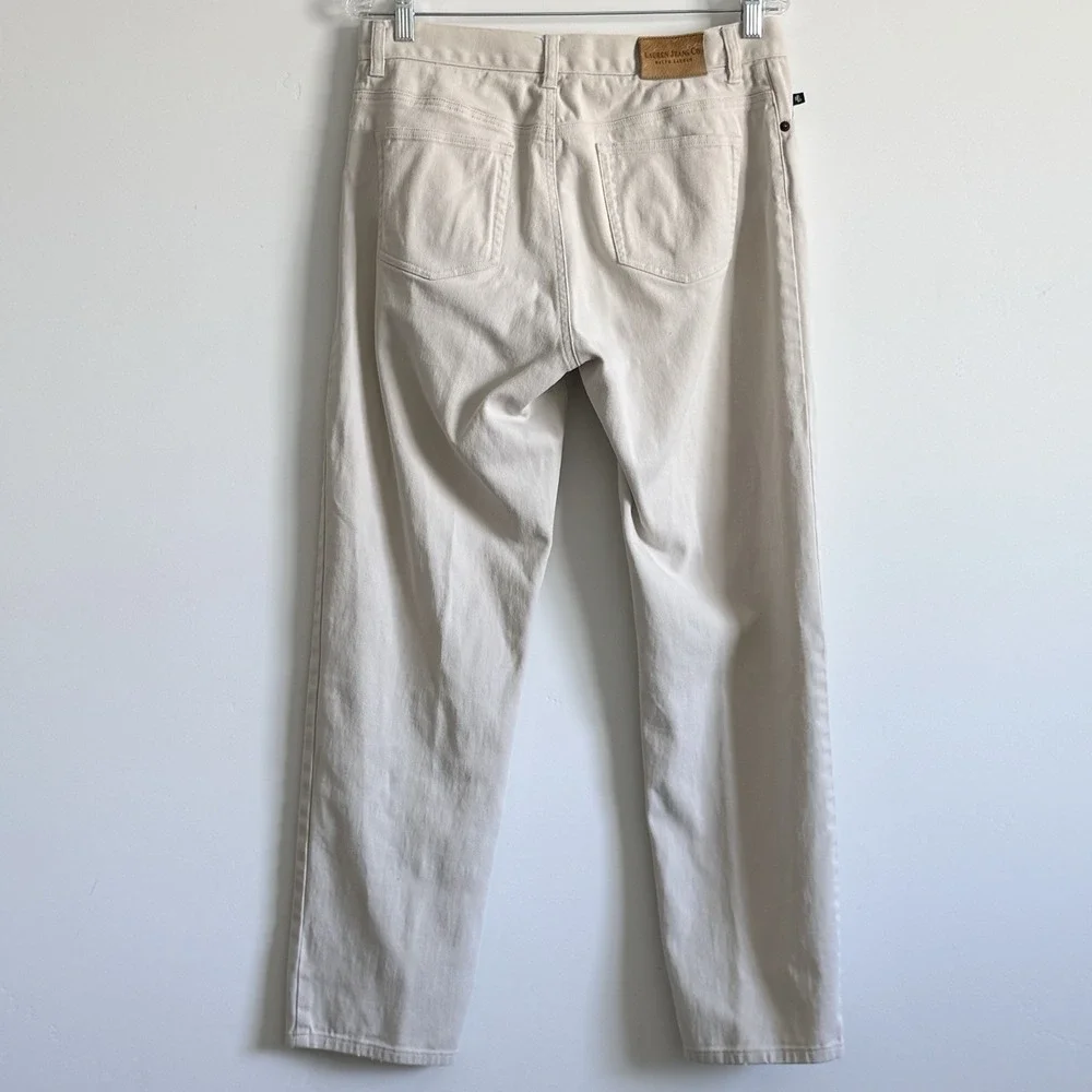 VTG Lauren Ralph Lauren LRL Pants Womens 10‎ Cream Denim Jeans Logo Minimalist